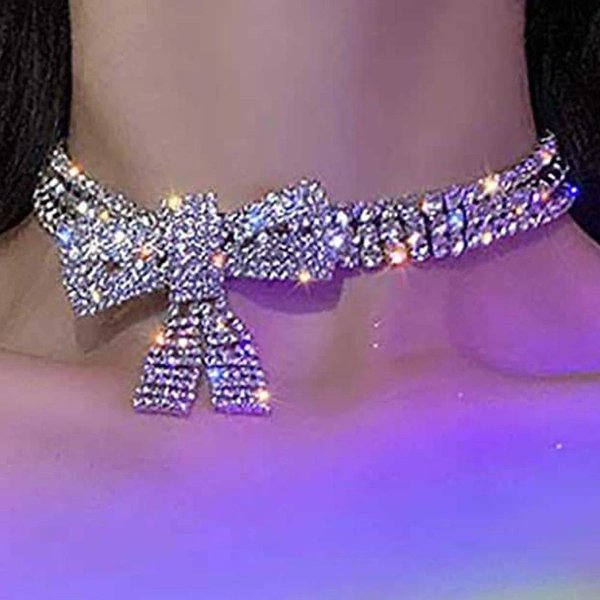 Gargantilla Con Colgante De Lazo De Diamantes De ImitacióN Para Mujer, Accesorios De Boda, Collar De Cristal GóTico Punk, Gargantillas, Regalo De JoyeríA Plata-image
