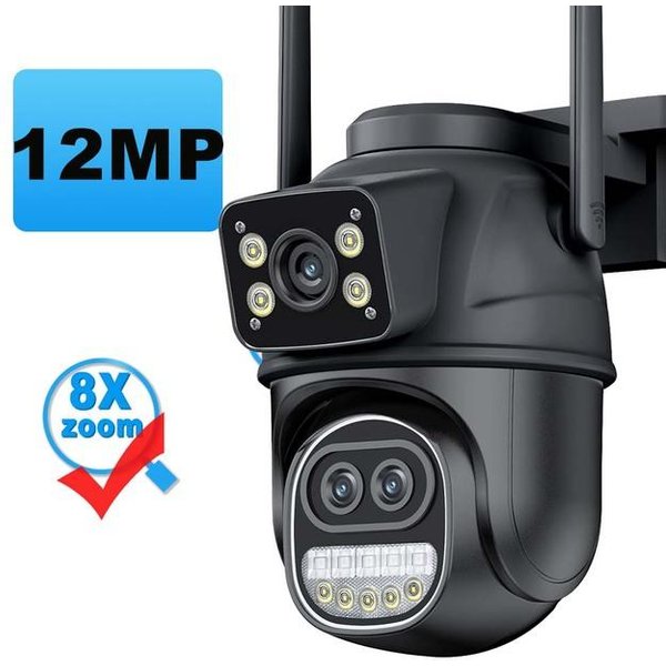 Kamera IP 12MP 6K Wifi ZewnęTrzna 8-Krotny Zoom Trzy Obiektywy PodwóJny Ekran Kamera BezpieczeńStwa Domowego Automatyczne śLedzenie Mini Cctv Wifi NadzóR 12MP Camera-image