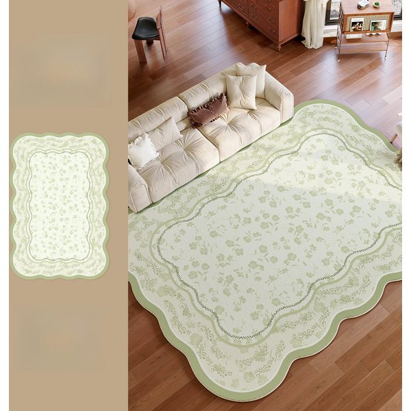 Sypialnia W Stylu Francuskim Dekoracja Zielony Dywan Puszysty MięKki Dywan Dywany O Nieregularnym KształCie Do Salonu Pogrubiona Pluszowa Mata PodłOgowa Do Salonu 100X160Cm-image