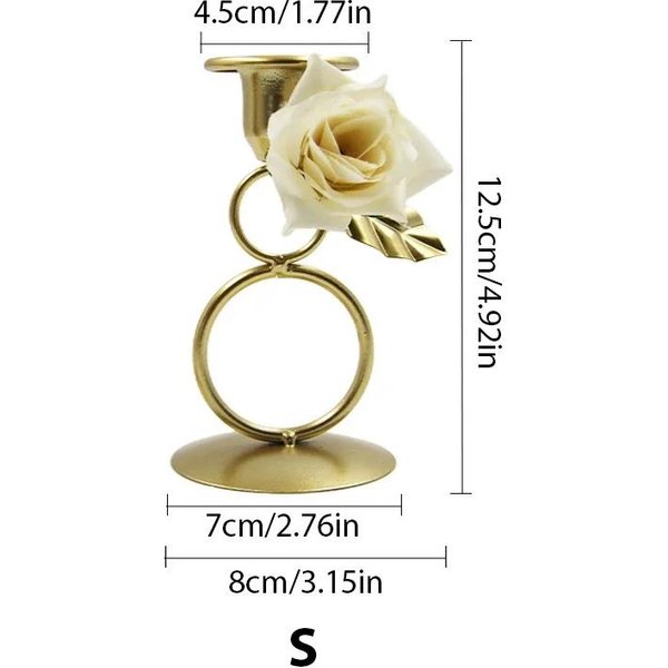 Candelabro De Rosa NóRdica ArtesaníA De Metal Y Hierro Candelabro De Boda Anillo De Flores Soporte Para Velas De Cera Centro De Mesa DecoracióN Para Mesa De Comedor-image