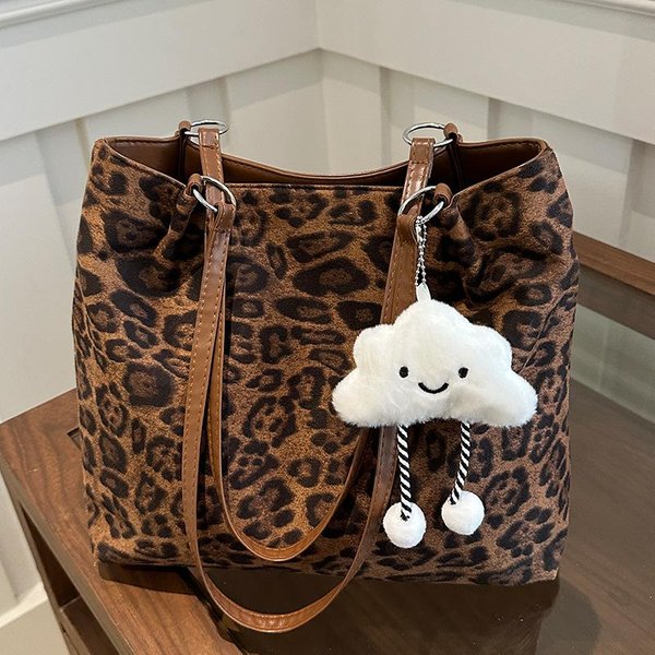 Bolso De Gran Capacidad Para Mujer Nuevo OtoñO E Invierno Estampado De Leopardo Retro Bolso Bandolera De Un Hombro Bolso Tote De Moda Para Desplazamientos Black-image
