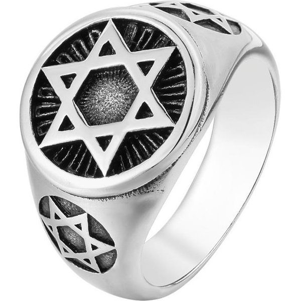 Vintage Punk Proste PierśCienie Gwiazda Dawida Dla MężCzyzn Kobiety Moda Stal Nierdzewna Heksagram PierśCień Biker Amulet BiżUteria Prezent 13 Black-image