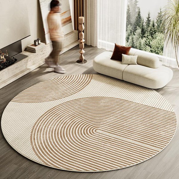 DecoracióN De Sala De Estar Estilo JaponéS Alfombra Rayada Hogar Alfombra Redonda Antideslizante Gruesa Lavable Alfombra Simple Para Dormitorio 80X80Cm-image