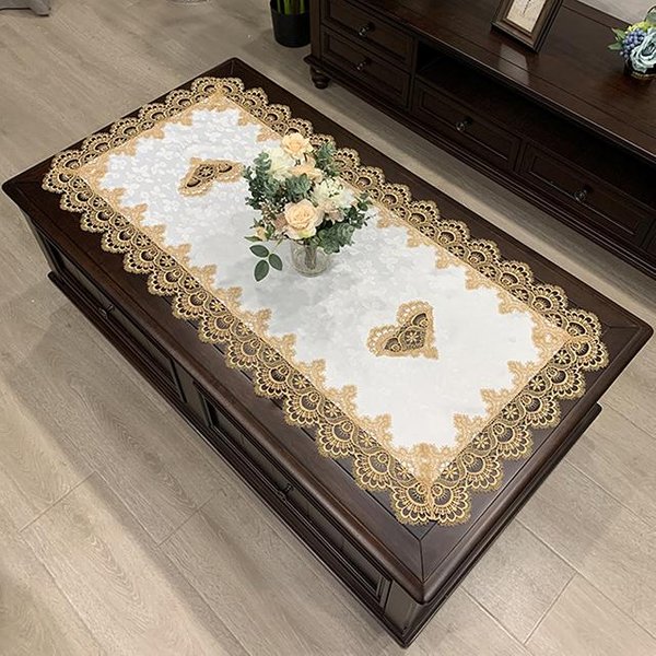 Obrus Na Stolik ProstokąTny Obrus Na Stół Europejski Haftowany Pokrowiec Na Stolik Kawowy Stół Zachodni Kwiatowy Jednolity Kolor Tkanina Koronka KsiążKa 50X100Cm-image