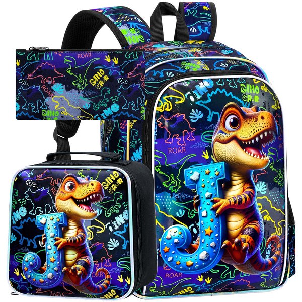 3 Piezas Mochila De Dinosaurio Para NiñOs, Set De Mochila Escolar Para NiñOs Con Fiambrera, Bolso Escolar Genial Para Preescolar Y NiñO PequeñO - Dinosaurio Blue-image