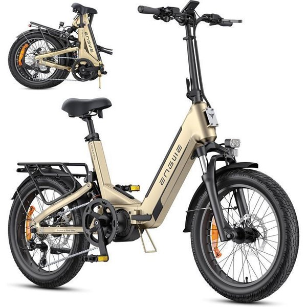 SkłAdany Rower Elektryczny - Engwe - L20 3.0 Pro - Wyjmowana Bateria 48 V 15 Ah - ZasięG 160 Km - ZłOty-image
