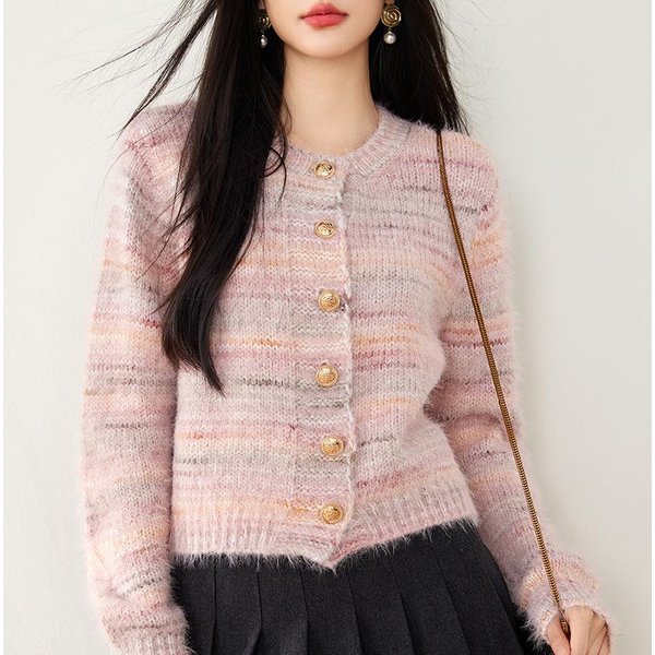 CáRdigan De Punto De Cuello Redondo Para Mujer En OtoñO E Invierno, Estilo Perezoso, Chaqueta SuéTer, Top Corto PequeñO, Estilo Nuevo XL Color Rosa-image
