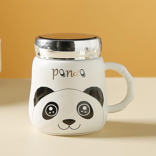KreskóWkowy Uroczy WypukłY Panda Wielka Lustro Ceramiczny Kubek DziewczęCy Kubek Do Picia Z Pokrywką Kubek O DużEj PojemnośCi Kubek Biurowy 500Ml-image
