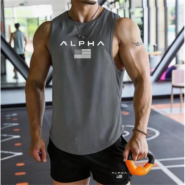 2026 Alpha Chaleco Fitness Para Hombre Estampado Cuello Redondo Camiseta Interior, Muscular Secado RáPido Baloncesto L-image