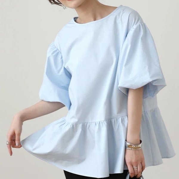 Camisa De AlgodóN De Verano Con Cuello Redondo Para Mujer DiseñO De Manga Abullonada Sentido Del DiseñO Camisa De Nicho L White-image