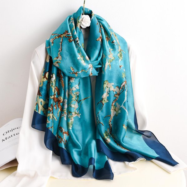 Bufanda Grande De Seda Suave Para Mujer Estampado Elegante Chal Largo PañUelo ProteccióN Solar De Verano Elegante PañUelo Envolvente De Viaje-image