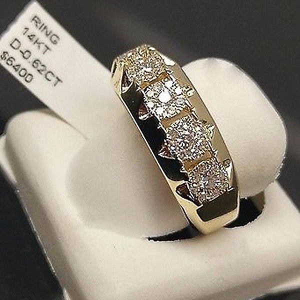 Anillo De Boda De Joya De Lujo Ojo De Caballo ZircóN Redondo Chapado En Oro Amarillo Anillo Separado Europeo Y Americano 10&Gold-Color Gray-image