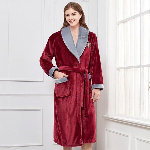 Invierno Nuevo Albornoz Femenino Ropa De Dormir Albornoz De Franela Coral Espesado CamisóN CáLido Suelto Franela Bata De Casa Ropa De SalóN M Brown-image
