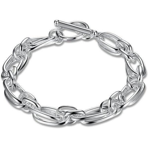 Pulsera De Plata Con Hebilla GeoméTrica Simple En 4D De JoyeríA Europea Y Americana Gray-image