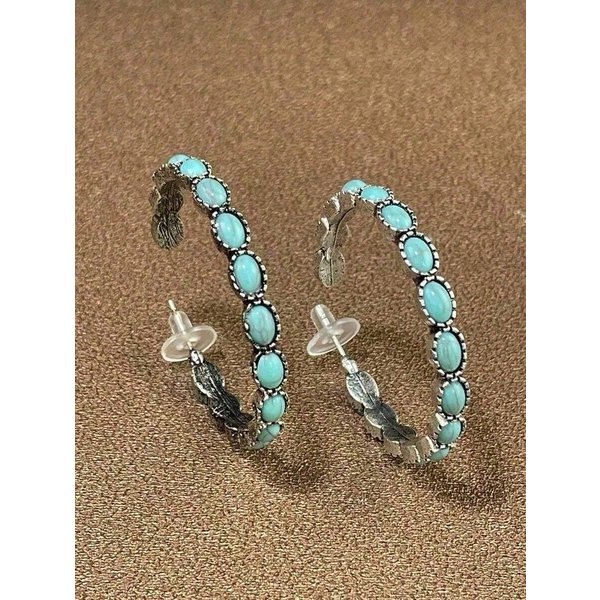 Colgante Turquesa Estilo Occidental Pendientes Ovalados Grandes, Pendientes Statement Vintage, Pendientes De Aro Delicados Bohemios Para Mujer, Mujeres, 1 Par Azul-image