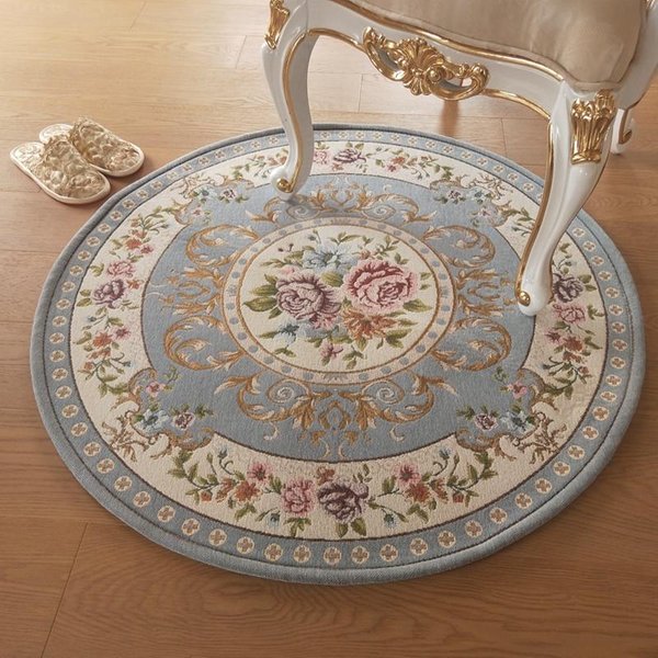 Alfombras Retro Europeas Para Dormitorio PatróN De Flores DecoracióN De Sala De Estar Alfombra Redonda Antideslizante Suave Junto A La Cama Felpudo Lavable 80X80Cm-image