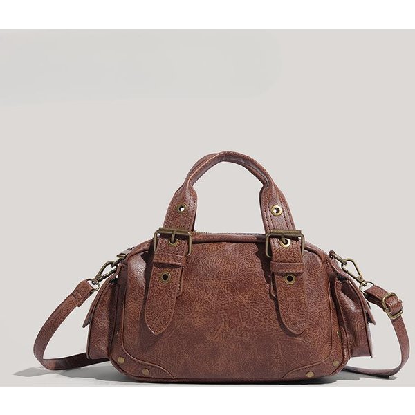 Bolso De Mano Retro Nicho Moda Bolso Bowling Textura Bolso Bandolera De Hombro VersáTil Bolso Boston Brown-image