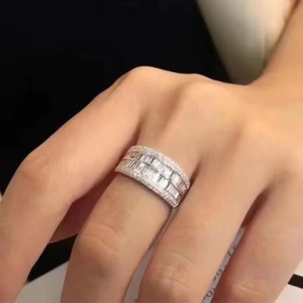 Anillo Ancho Trendy Huitan Con Circonita Brillante Accesorios De Lujo Para Ceremonia De Boda Para Mujeres Preciosa JoyeríA De Compromiso 10 Beige-image