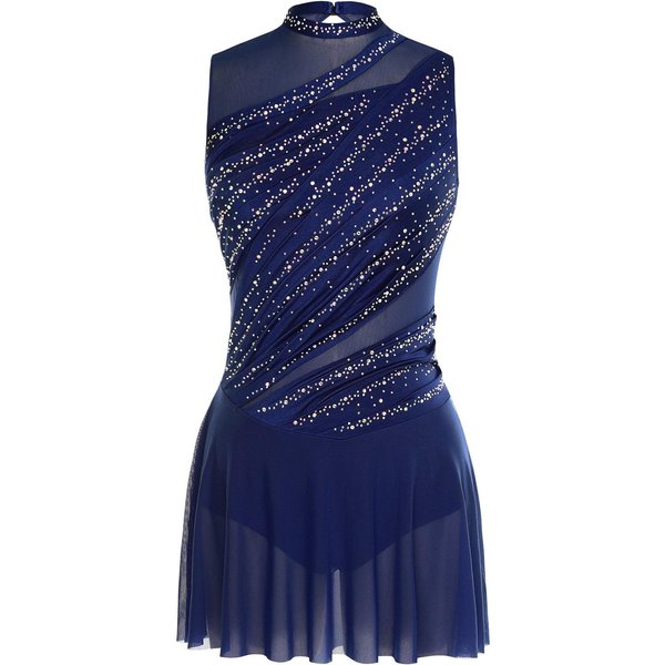 Gimnasia Para Mujer Patinaje ArtíStico Latino Ballet Maillot Disfraz Sin Mangas PedreríA Body Tango Chacha Ropa De Baile Para ActuacióN M Azul Marino-image