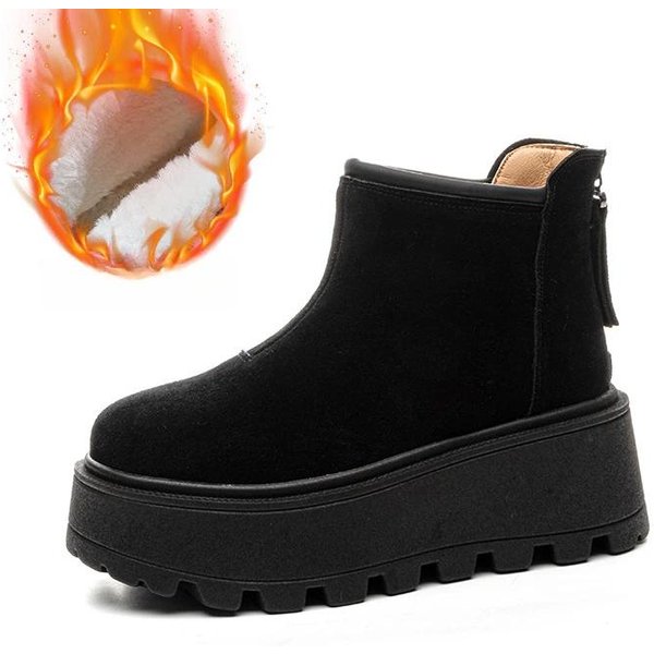 8Cm Ante Vaca Cuero Genuino Moda Mujer Invierno Felpa OtoñO Botas Zapatos Primavera Botines Tobillo Plataforma CuñA Chimenea 34-40 37 Black-image