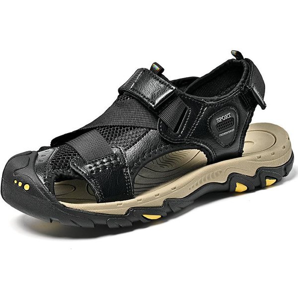 Verano Nuevas Sandalias De Piel Genuina De Punta Cerrada Velcro Exterior Suela Blanda Zapatos De Playa Antideslizantes Sandalias De Doble Uso 45-image