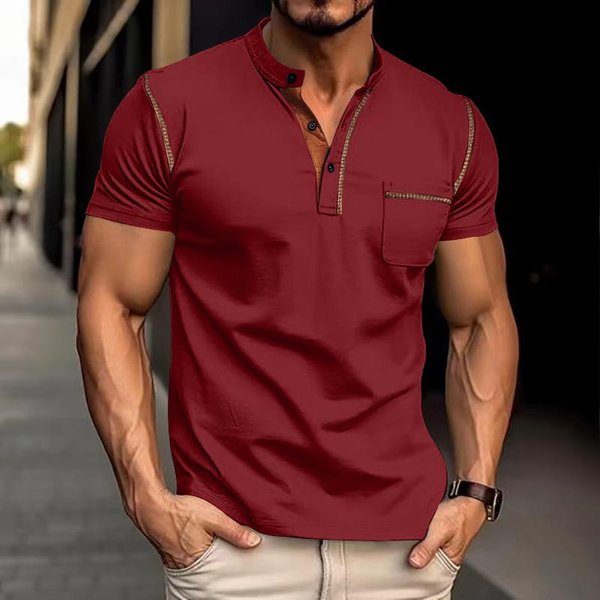2024 Letnia MęSka Koszulka Polo MęSkie Koszule Casualowe Na śWięTa MęSkie Koszulki Polo Z KróTkim RęKawem Modne MęSkie Koszulki Polo Jednolity Kolor Patchwork Tshirt XL Brown-image