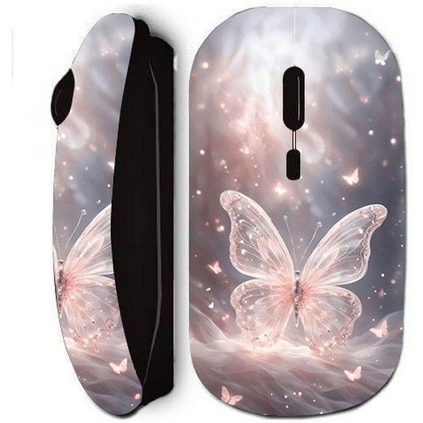 Mysz Bezprzewodowa - PięKny Motyl - Czarna - Technologia Wifi - Dostarczana Z Nano Odbiornikiem USB - PrzenośNa-image