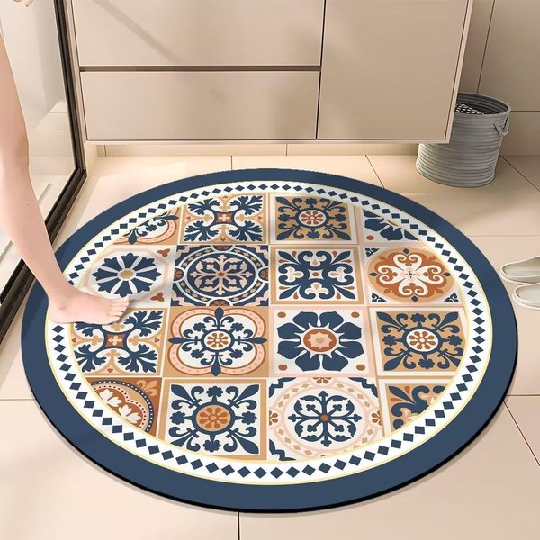 Mata Pod Zlew W Stylu Retro OkrąGłA Mata PodłOgowa Do łAzienki WchłAnianie Wody I Odporność Na Zabrudzenia Mata Pod Stopy AntypośLizgowa Do łAzienki Mata Pod Stopy 80*80Cm-image