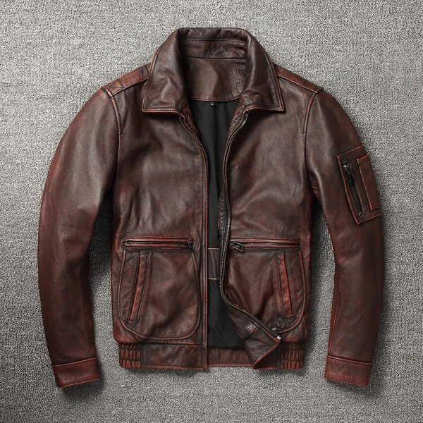 Nueva Chaqueta De Cuero Genuino, Abrigo De Cuero De Vaca MarróN Vintage, Chaquetas De Piloto Militar Para Hombres, Ropa De Vuelo De La Fuerza AéRea, Talla S -5Xl XL Gray-image