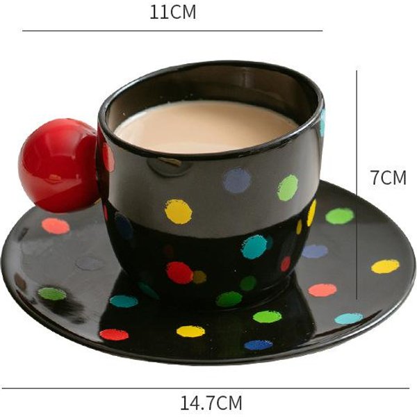Juego De Taza Y Platillo Inclinado Con Lunares Estilo NóRdico Taza De Café De Alto Valor Taza Para Té De La Tarde Taza De CeráMica Para El Hogar 190Ml-image