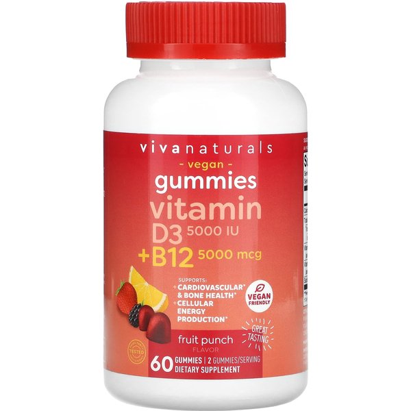 Viva Naturals, Vitamina D3 + B12, Ponche De Frutas, 60 Gomitas-image
