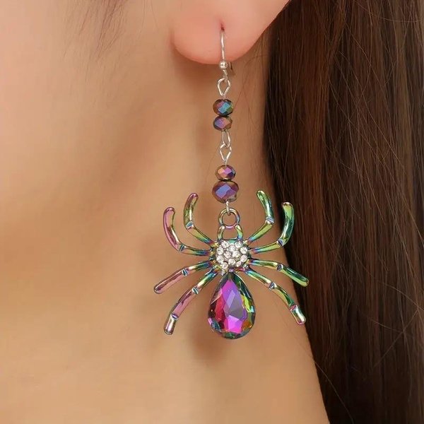 Pendientes De ArañA Coloridos Para Mujer, Vestido De Halloween, Oreja Divertida, Moda Punk, JoyeríA, Regalo De Fiesta Y Festival Plata-image