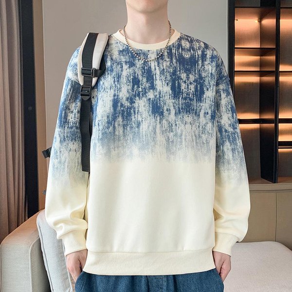 Sudadera De Color Degradado Para Hombre Primavera Y OtoñO Cuello Redondo Guapo Camiseta De Manga Larga Para Hombre Camisa De Capa Interior Top Ropa L Gray-image