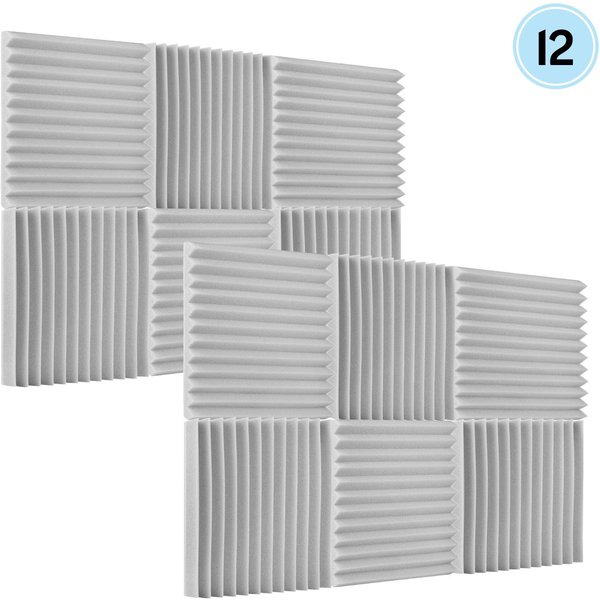 Opakowanie 12 Szt. Pianki Studyjne Pianka DźWięKochłOnna Panele DźWięKochłOnne GąBka DźWięKoszczelna 30 * 30 * 2,5 Cm 12 * 12 * 1 Cal 12PCS Jasny Kolor Szary-image