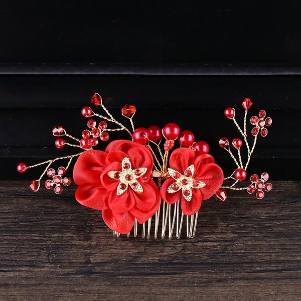 Peineta De Lujo Con PedreríA Y Perlas, Pasador De Pelo De Flor A La Moda, Tocado Para Mujer, PromocióN, Boda Nupcial, Accesorios Para El Pelo, JoyeríA, Clip Red-image