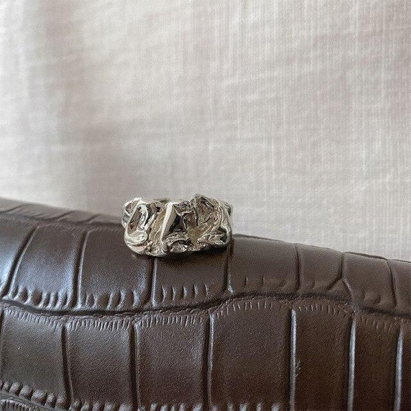 Anillos Huecos Irregulares De Plata Esterlina 925 Para Mujeres Y Hombres, Anillos De Dedo GeoméTricos Franceses Dorados Ajustables Resizable Gray-image