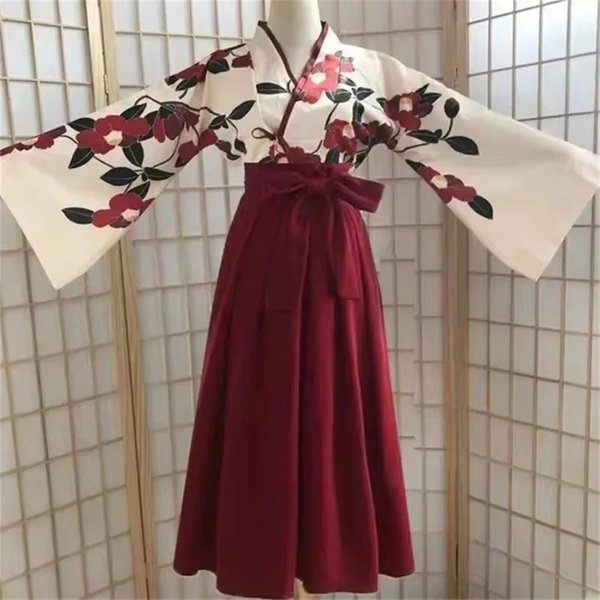 Kimono Dziewczyna Sakura JapońSki Kwiatowy WzóR Vintage Sukienka Kobieta Orientalna Kamelia MiłOść Kostium Haori Yukata Azjatyckie Ubrania M Gray-image