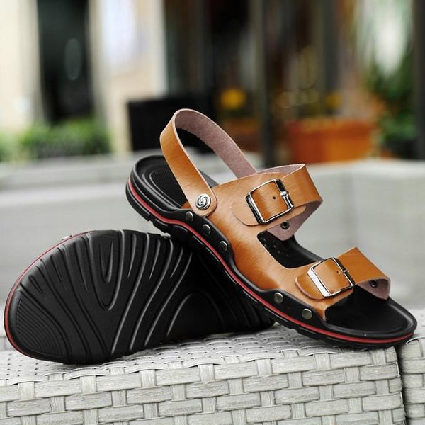 Sandalias De Hombre De Piel AutéNtica, Zapatos De Verano Para Hombre, Zapatillas De Playa Informales Y CóModas, Sandalias Para Hombre, Talla Grande 38-48 49 49 MarróN-image