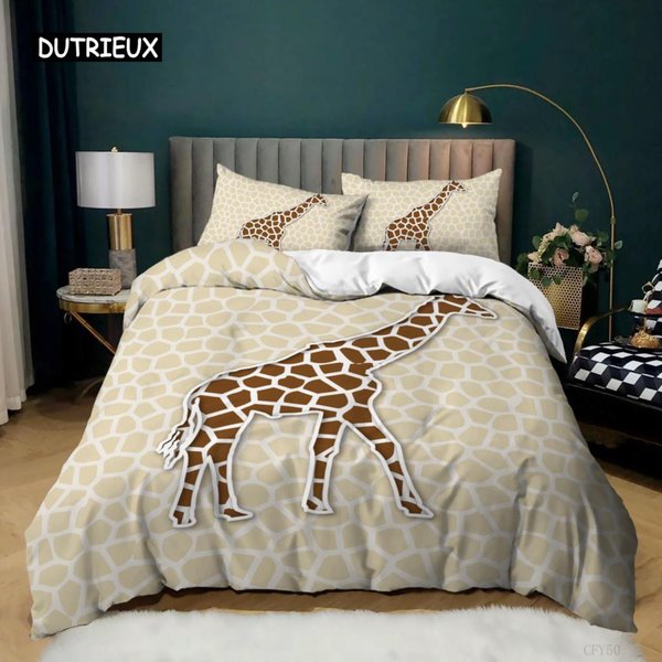 Juego De Funda NóRdica De Jirafa TamañO Completo Estampado De Animales PoliéSter Cubre EdredóN Para NiñOs Adolescentes NiñOs NiñAs Ropa De Cama EU King(240X220Cm)-image