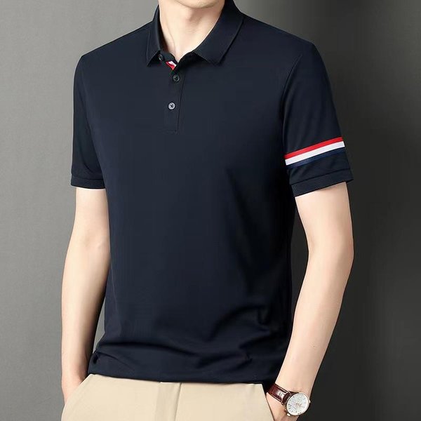 Camiseta De AlgodóN De Manga Corta Con Solapa Para Hombre Verano Nueva Moda Casual Rayada Manga Media Polo Ropa De Hombre XL-image