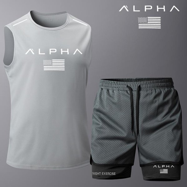 Nuevo Conjunto Deportivo De Dos Piezas Para Hombre Sin Mangas + Pantalones Cortos Gimnasio Moda Casual Hombres Mujeres Conjunto Deportivo De Dos Piezas L-image