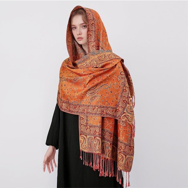 Luksusowy Jesienny Kaszmirowy Szal Pashmina Dla Pań, CiepłY Zimowy Szalik Z Nadrukiem, Damski Foulard, BawełNiane Szale 190X70Cm-image