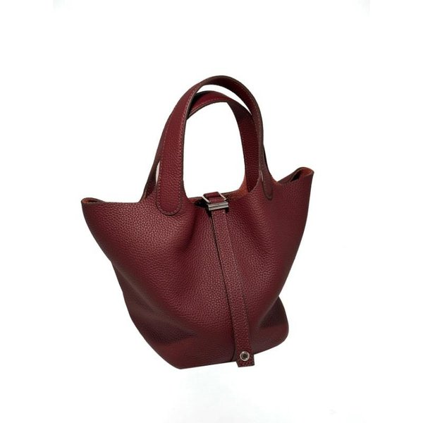 Bolso De Mano Tipo Cesta De Verduras, Todo Hecho A Mano Cuero Capa Superior De Cuero, Bolso Cubo VersáTil Para Mujer 18Cm Gold Buckle Black-image