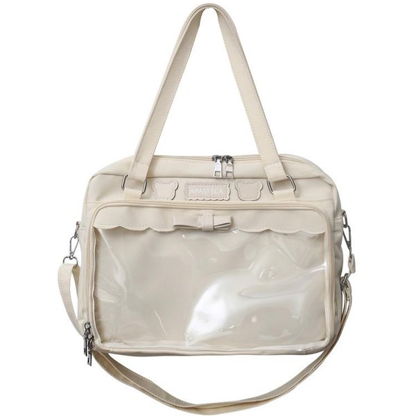 JapońSka Urocza Przezroczysta PłóCienna Itabag Modna DziewczęCa Torba JednoręCzna Student Personalność Torba Na Ramię Z Naszywką Lalka Ita Bag 36X8X26Cm White-image