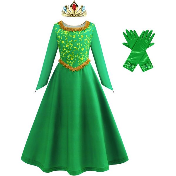 Sukienka Fiona Halloween Cosplay Shrek Kostium Fantazyjny Zielona Sukienka KsiężNiczki Dzieci Elegancka Suknia Dzieci DłUgi RęKaw Sukienki Z Nadrukiem 3T (Tag 110)-image