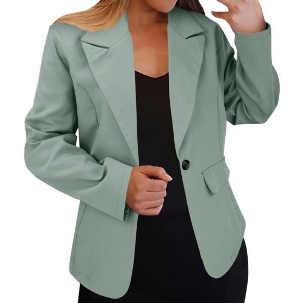 Traje De Mujer Abrigo Solapa Manga Larga Un BotóN Chaqueta De Traje Con Bolsillos De Solapa Color SóLido Trabajo Oficina Negocios Ropa Exterior Xxxl-image