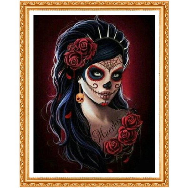 Pintura De Diamante Artesanal 5D, Taladro Redondo Completo, CráNeo Y Belleza , Bordado 3D, Punto De Cruz, DecoracióN Del Hogar 20X30CM-image