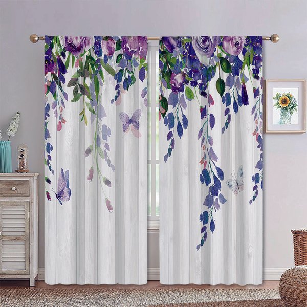 Cortinas De Planta De Viento Minimalista Europeo, Cortinas De Flores De Hojas Verdes, 2 Paneles, Estilo Pastoral, Sala De Estar, Dormitorio, Decorativas W50X130H(Cm)X2Pcs&Rod Pocket-image
