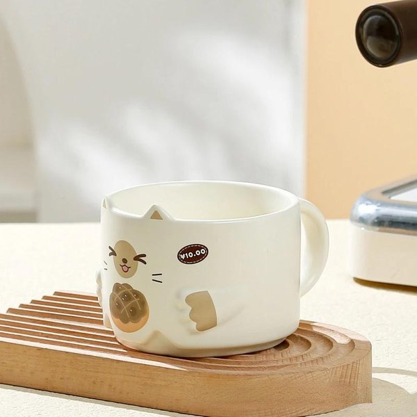 Taza De CeráMica Creativa Con Forma De Gato, Taza Apilada De Dibujos Animados, Resistente A Altas Temperaturas, Taza De Café Para Beber Para NiñOs En El Hogar 300Ml-image