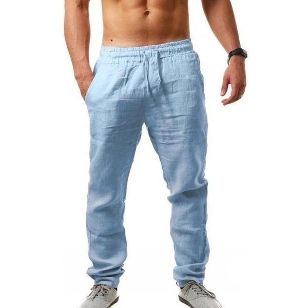 MęSkie BawełNiane Spodnie Lniane MęSkie Jesień Nowe OddychająCe Spodnie Lniane W Jednolitym Kolorze Fitness Streetwear S-3XL M BłęKitny Kolor-image